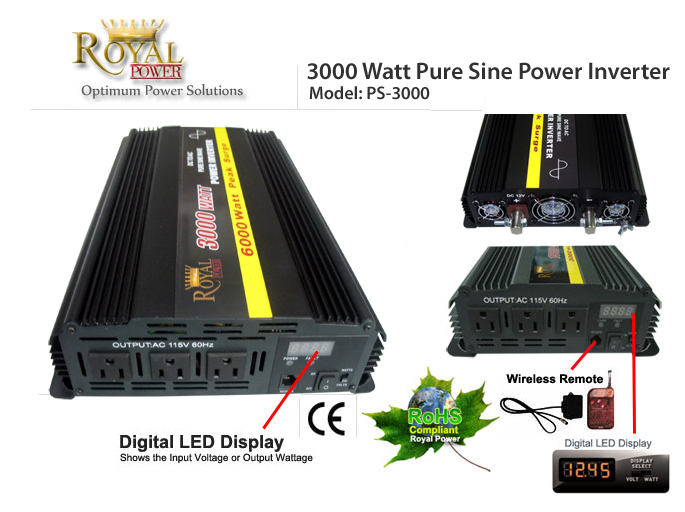 3000 Watt Pure Sine DCAC Power Inverter 12 Volt to 120 Volt